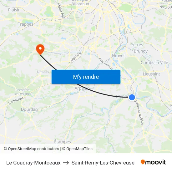 Le Coudray-Montceaux to Saint-Remy-Les-Chevreuse map