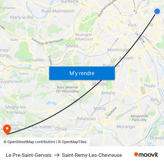 Le Pre-Saint-Gervais to Saint-Remy-Les-Chevreuse map