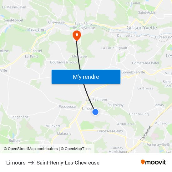 Limours to Saint-Remy-Les-Chevreuse map