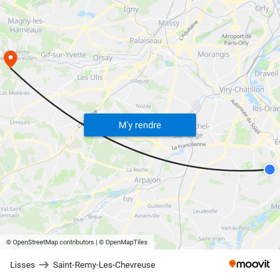 Lisses to Saint-Remy-Les-Chevreuse map