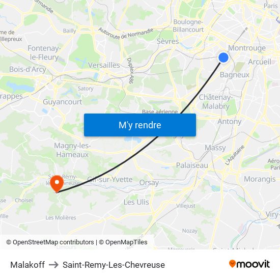 Malakoff to Saint-Remy-Les-Chevreuse map