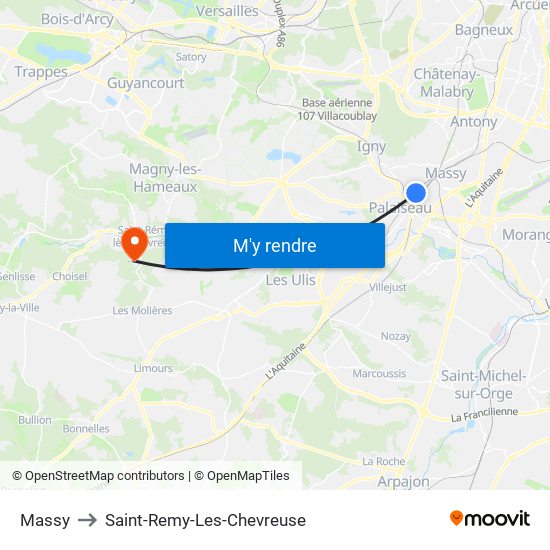 Massy to Saint-Remy-Les-Chevreuse map