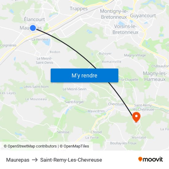 Maurepas to Saint-Remy-Les-Chevreuse map