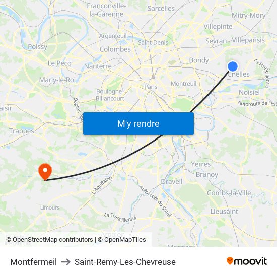 Montfermeil to Saint-Remy-Les-Chevreuse map