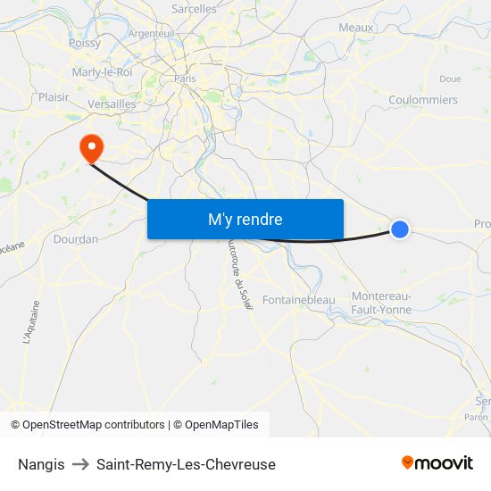 Nangis to Saint-Remy-Les-Chevreuse map