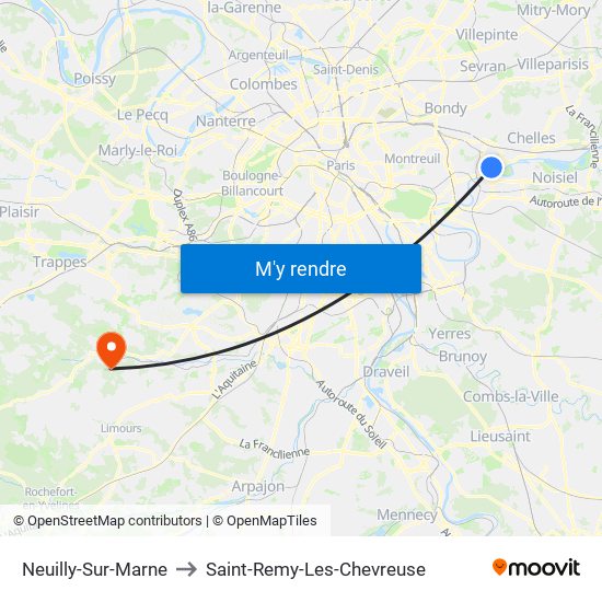 Neuilly-Sur-Marne to Saint-Remy-Les-Chevreuse map