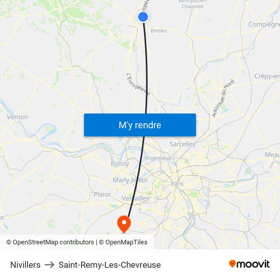 Nivillers to Saint-Remy-Les-Chevreuse map