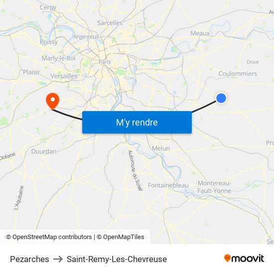 Pezarches to Saint-Remy-Les-Chevreuse map