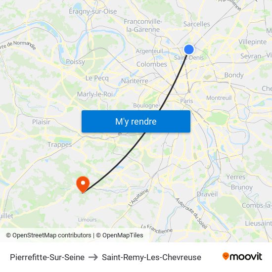 Pierrefitte-Sur-Seine to Saint-Remy-Les-Chevreuse map