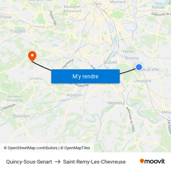 Quincy-Sous-Senart to Saint-Remy-Les-Chevreuse map