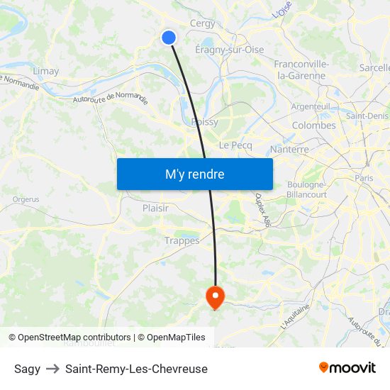 Sagy to Saint-Remy-Les-Chevreuse map