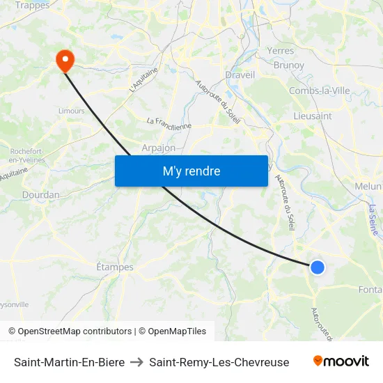 Saint-Martin-En-Biere to Saint-Remy-Les-Chevreuse map