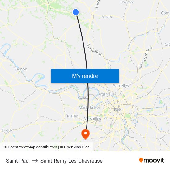 Saint-Paul to Saint-Remy-Les-Chevreuse map