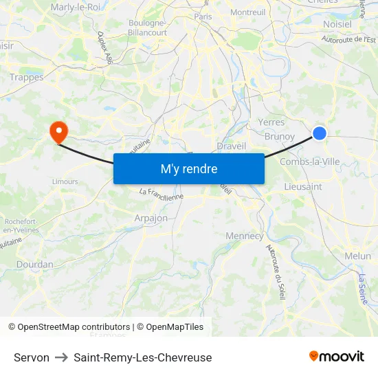 Servon to Saint-Remy-Les-Chevreuse map