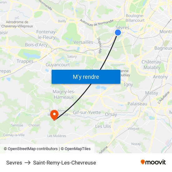 Sevres to Saint-Remy-Les-Chevreuse map