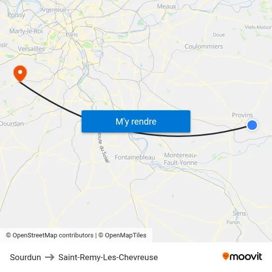 Sourdun to Saint-Remy-Les-Chevreuse map