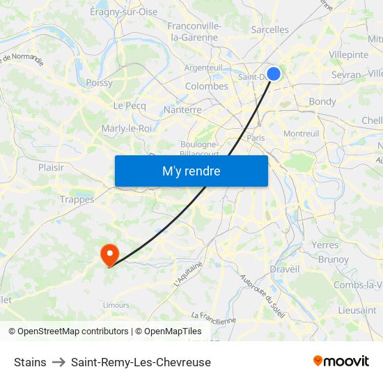 Stains to Saint-Remy-Les-Chevreuse map