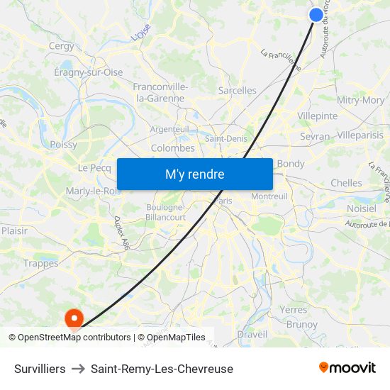 Survilliers to Saint-Remy-Les-Chevreuse map