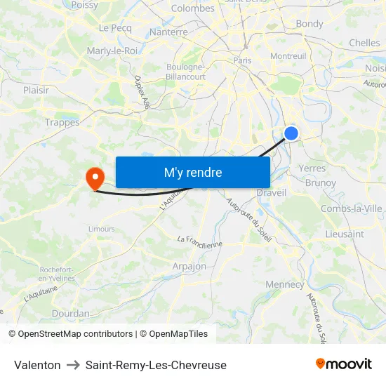 Valenton to Saint-Remy-Les-Chevreuse map
