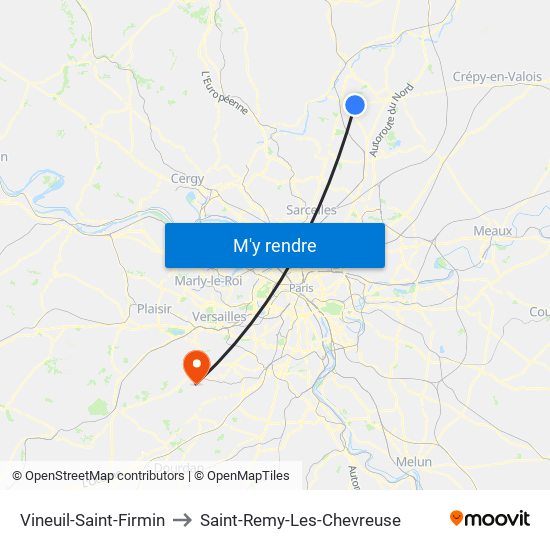 Vineuil-Saint-Firmin to Saint-Remy-Les-Chevreuse map