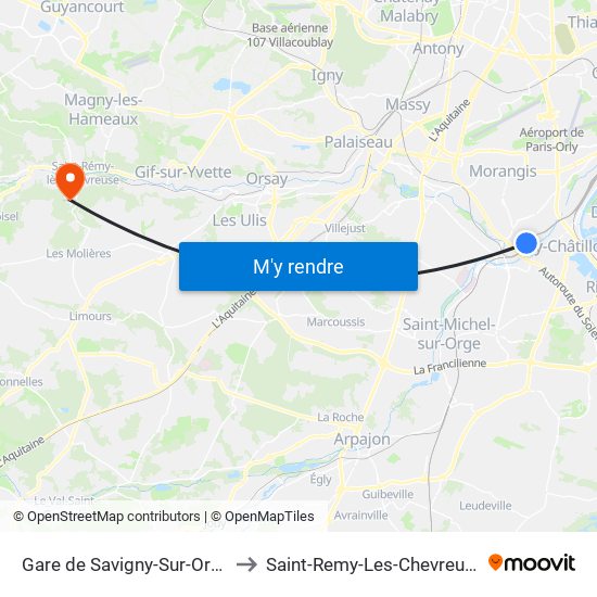 Gare de Savigny-Sur-Orge to Saint-Remy-Les-Chevreuse map