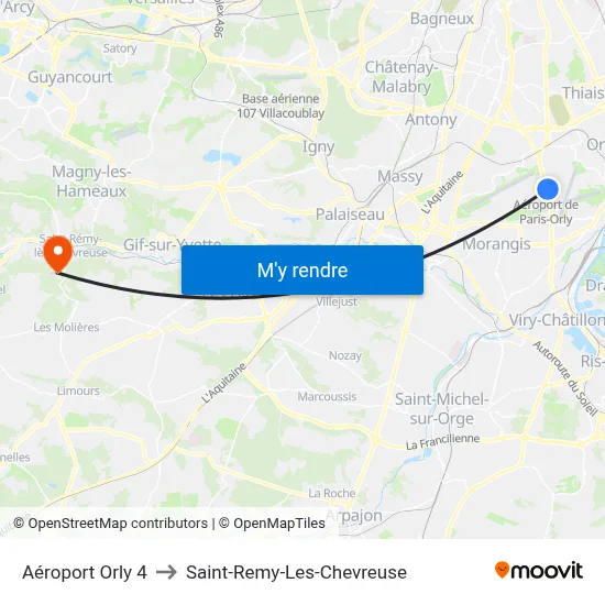 Aéroport Orly 4 to Saint-Remy-Les-Chevreuse map
