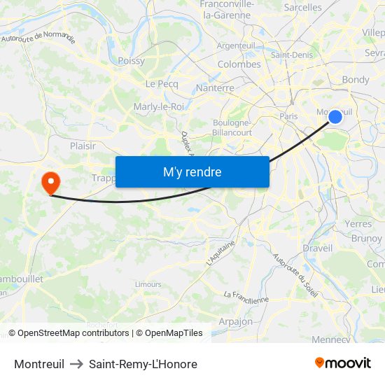 Montreuil to Saint-Remy-L'Honore map
