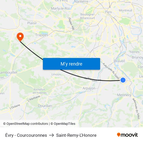 Évry - Courcouronnes to Saint-Remy-L'Honore map