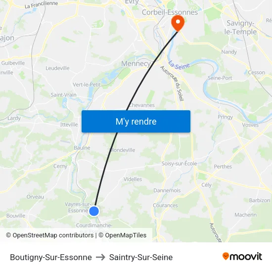 Boutigny-Sur-Essonne to Saintry-Sur-Seine map