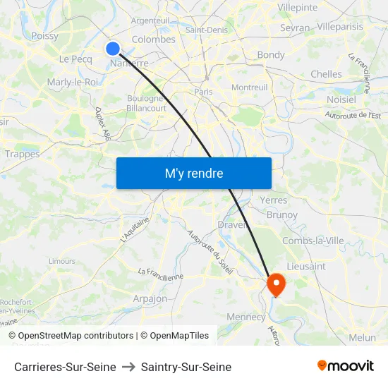 Carrieres-Sur-Seine to Saintry-Sur-Seine map