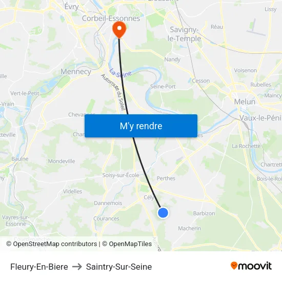 Fleury-En-Biere to Saintry-Sur-Seine map