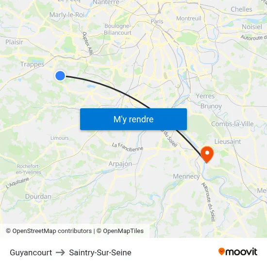 Guyancourt to Saintry-Sur-Seine map