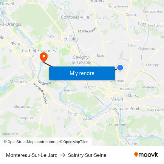 Montereau-Sur-Le-Jard to Saintry-Sur-Seine map