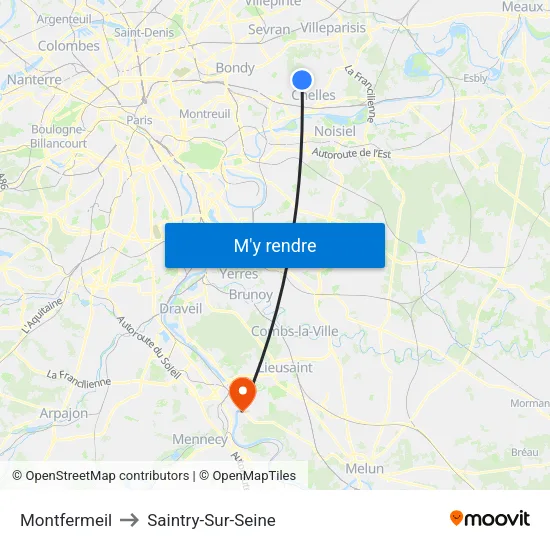 Montfermeil to Saintry-Sur-Seine map