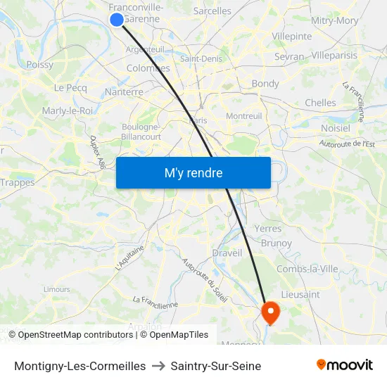 Montigny-Les-Cormeilles to Saintry-Sur-Seine map