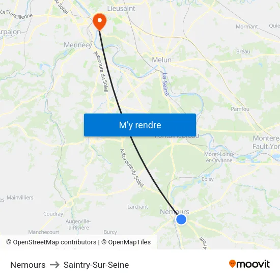 Nemours to Saintry-Sur-Seine map