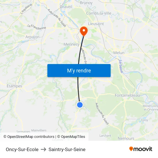 Oncy-Sur-Ecole to Saintry-Sur-Seine map