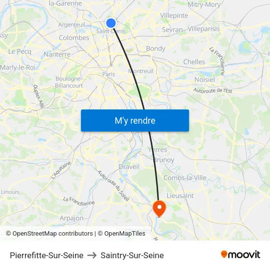 Pierrefitte-Sur-Seine to Saintry-Sur-Seine map