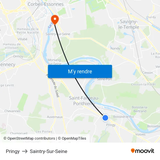 Pringy to Saintry-Sur-Seine map