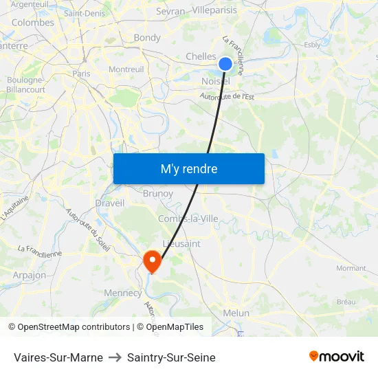Vaires-Sur-Marne to Saintry-Sur-Seine map