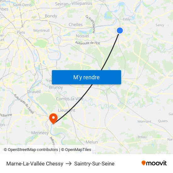 Marne-La-Vallée Chessy to Saintry-Sur-Seine map