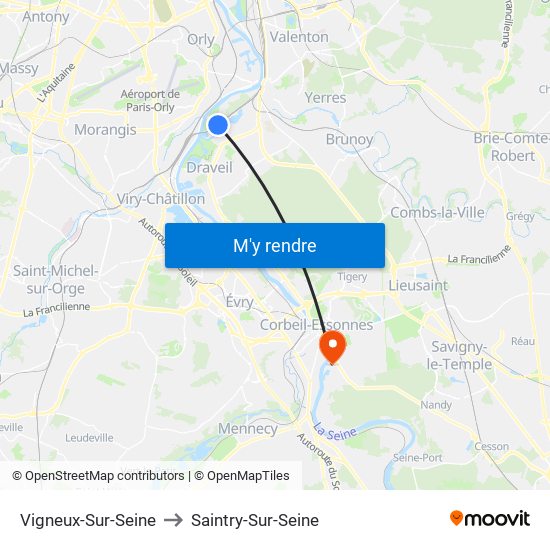 Vigneux-Sur-Seine to Saintry-Sur-Seine map