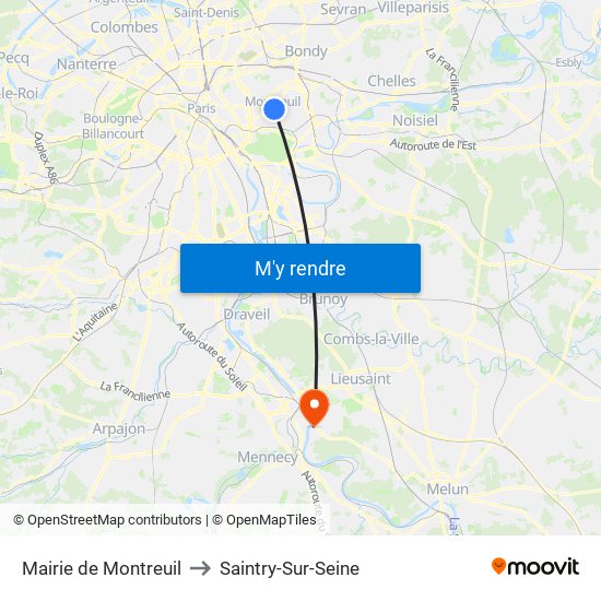 Mairie de Montreuil to Saintry-Sur-Seine map