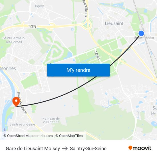 Gare de Lieusaint Moissy to Saintry-Sur-Seine map