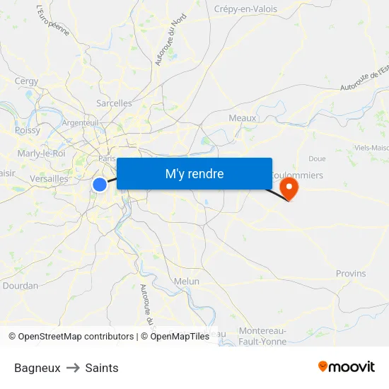 Bagneux to Saints map