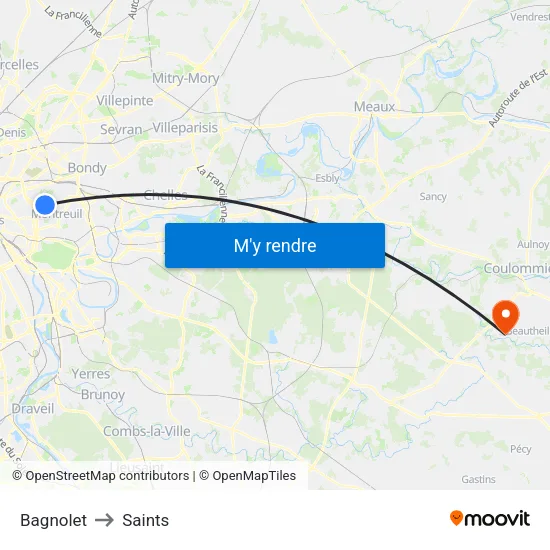 Bagnolet to Saints map