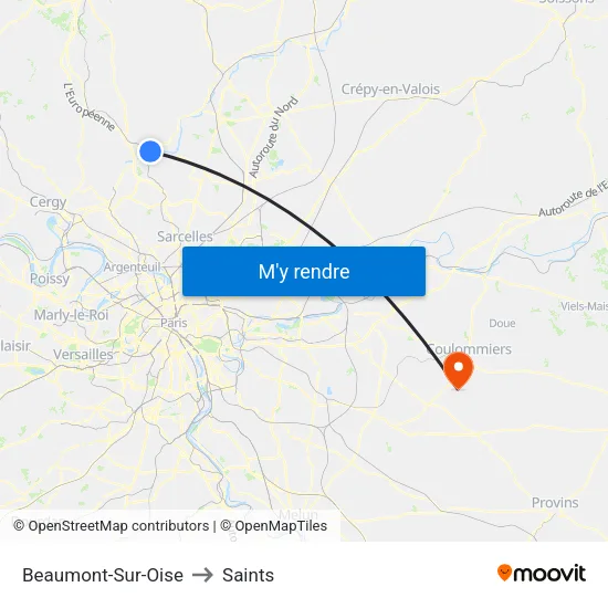 Beaumont-Sur-Oise to Saints map