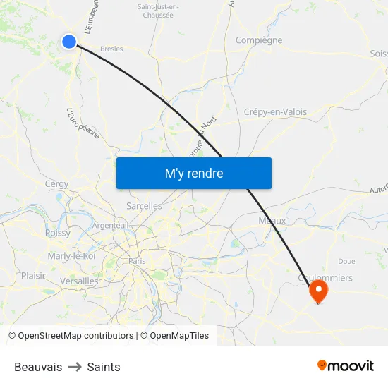 Beauvais to Saints map