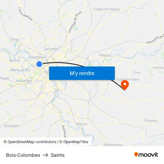 Bois-Colombes to Saints map