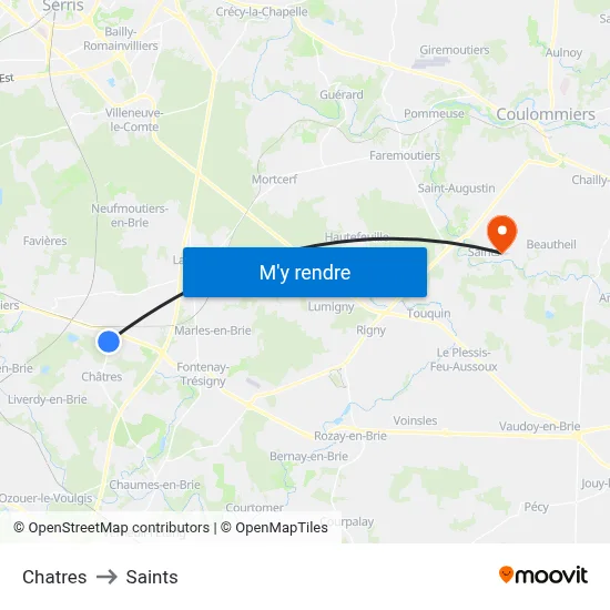 Chatres to Saints map
